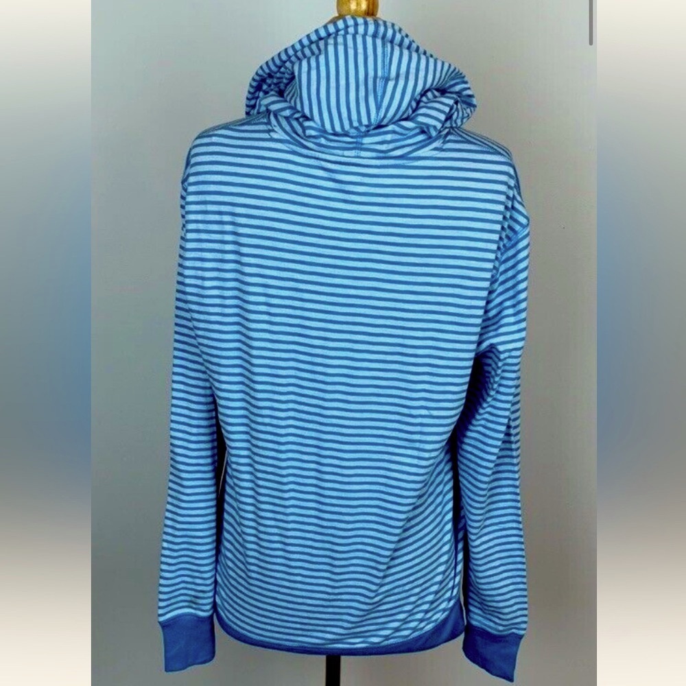 J Crew Sweatshirt Mens Blue Stripe Slub Cotton Long Sleeve Hoodie (XL)
